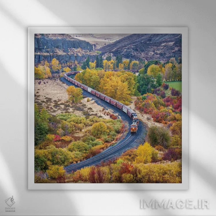 تابلو دکوراتیو Washington State, Kittitas County. Burlington Northern Santa… اثر جولی اگرز - نمای قابدار سفید