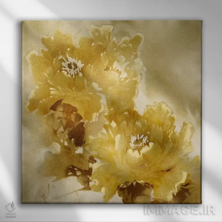 تابلو دکوراتیو شکوفه گل بر طلا ۱ اثر جسی استیونس - نمای روبهرو روی دیوار