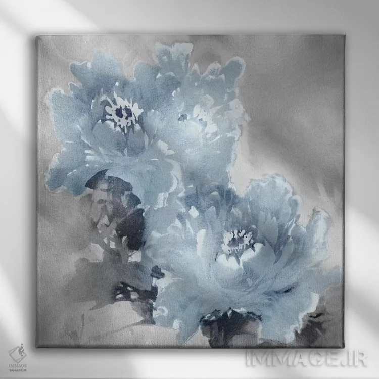تابلو دکوراتیو شکوفه گل بر نقره ۱ اثر جسی استیونس - نمای روبهرو روی دیوار