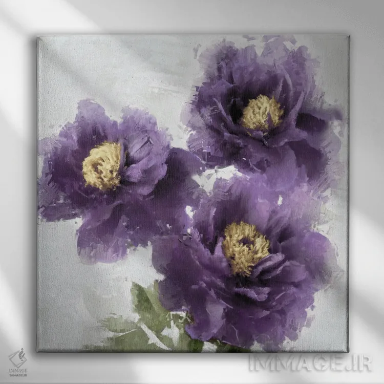 تابلو دکوراتیو شکوفه بنفش ۲ اثر جسی استیونس - نمای روبهرو روی دیوار