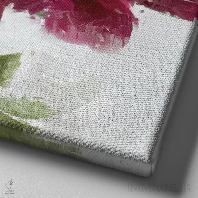 تابلو دکوراتیو شکوفه زرشکی ۱ اثر جسی استیونس - نمای نزدیک بافت بوم