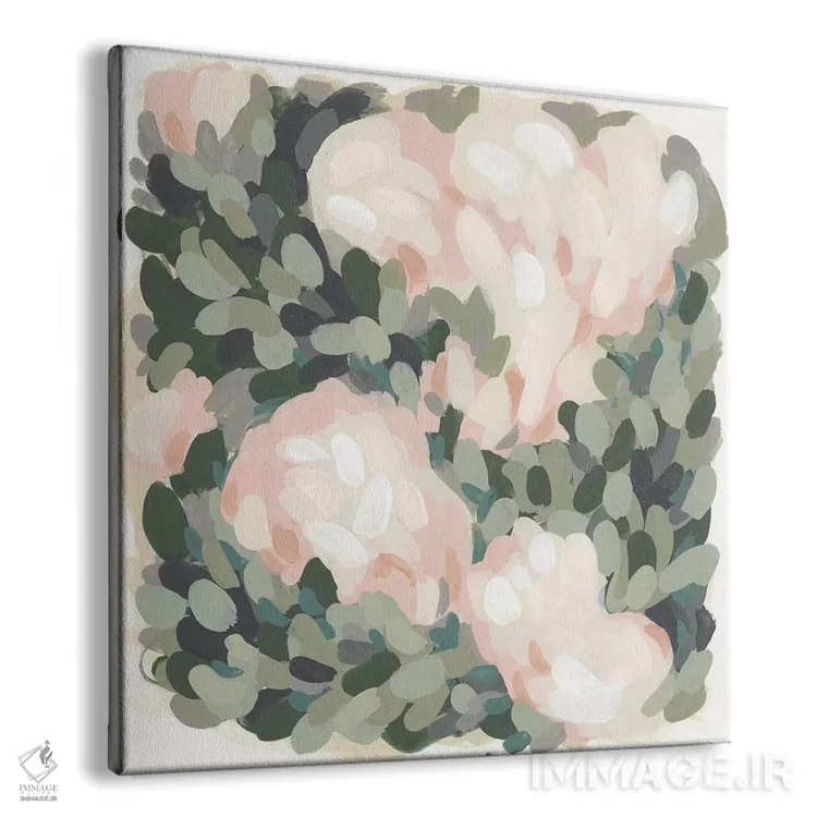 تابلو انتزاعی صورتی پاستلی و سبز سلادون ۲ اثر جون اریکا وس - نمای پرسپکتیو محصول