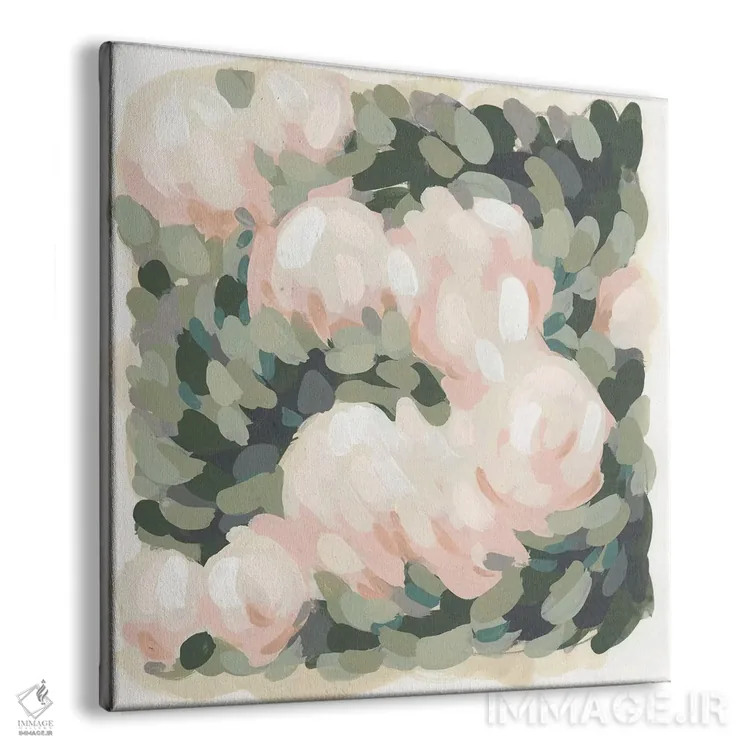 تابلو انتزاعی صورتی پاستلی و سبز سلادون ۱ اثر جون اریکا وس - نمای پرسپکتیو محصول