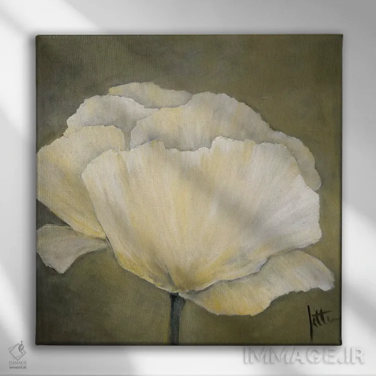 تابلو دکوراتیو شقایق سفید ۱ اثر جتی روزبوم - نمای روبهرو روی دیوار