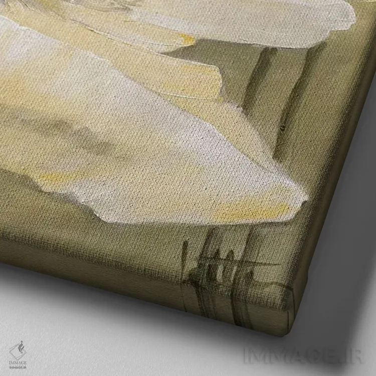 تابلو دکوراتیو شقایق سفید ۲ اثر جتی روزبوم - نمای نزدیک بافت بوم