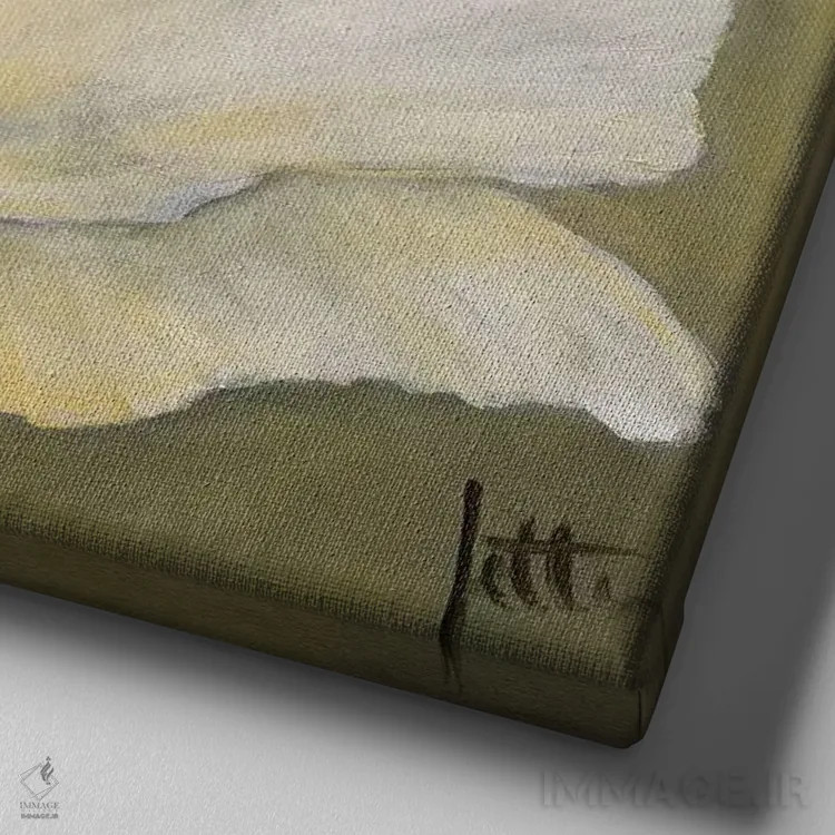 تابلو دکوراتیو شقایق سفید ۱ اثر جتی روزبوم - نمای نزدیک بافت بوم