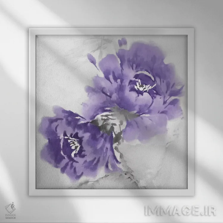 تابلو دکوراتیو شکوفه گل در آمتیست ۲ اثر جسی استیونس - نمای قابدار سفید