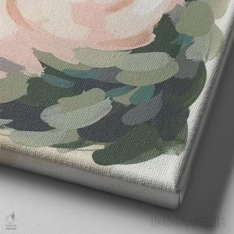 تابلو انتزاعی صورتی پاستلی و سبز سلادون ۱ اثر جون اریکا وس - نمای نزدیک بافت بوم