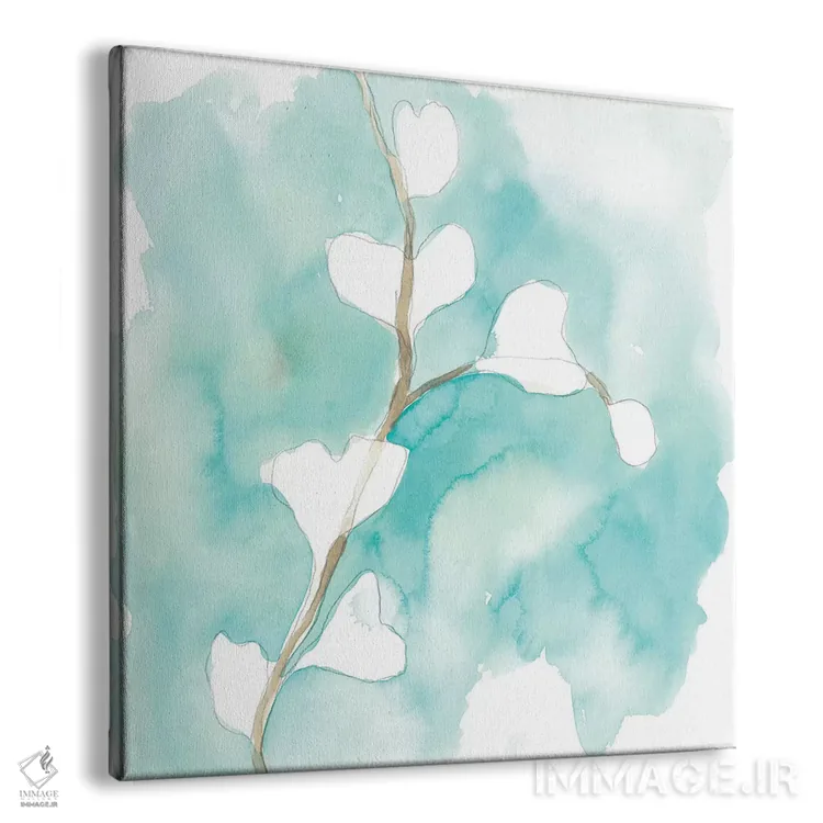 تابلو مینیمال گینکوی سبزآبی و اخرایی ۷ اثر جون اریکا وس - نمای پرسپکتیو محصول