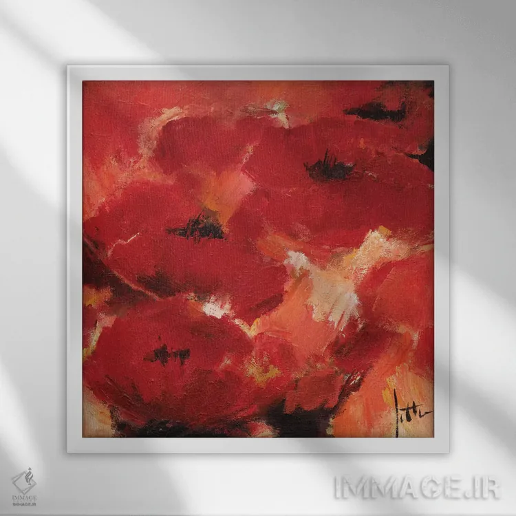 تابلو انتزاعی گل های انتزاعی ۲ اثر جتی روزبوم - نمای قابدار سفید