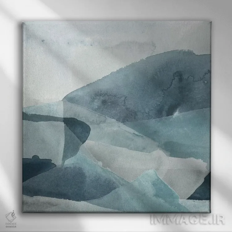 تابلو انتزاعی رنج آبی دو اثر جون اریکا وس - نمای روبهرو روی دیوار