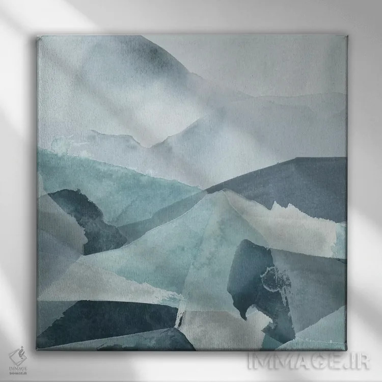 تابلو انتزاعی رنج آبی چهار اثر جون اریکا وس - نمای روبهرو روی دیوار