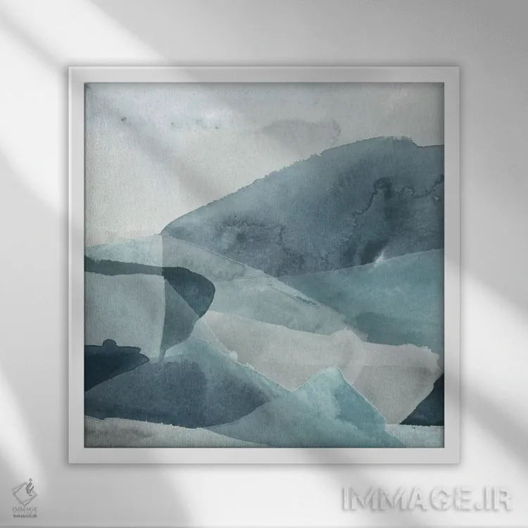تابلو انتزاعی رنج آبی دو اثر جون اریکا وس - نمای قابدار سفید