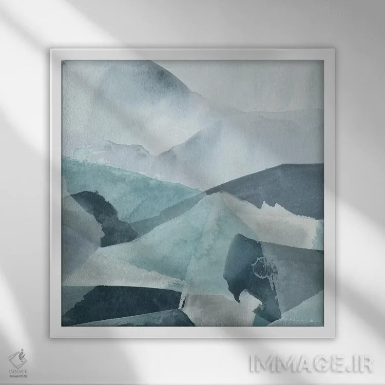 تابلو انتزاعی رنج آبی چهار اثر جون اریکا وس - نمای قابدار سفید