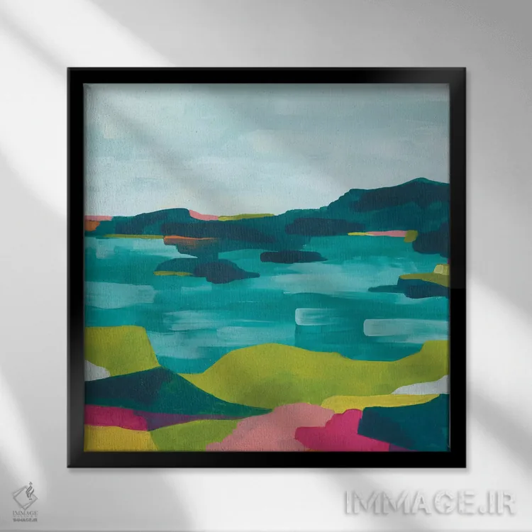 تابلو انتزاعی ساحل کالیدوسکوپ یک اثر جون اریکا وس - نمای قابدار مشکی