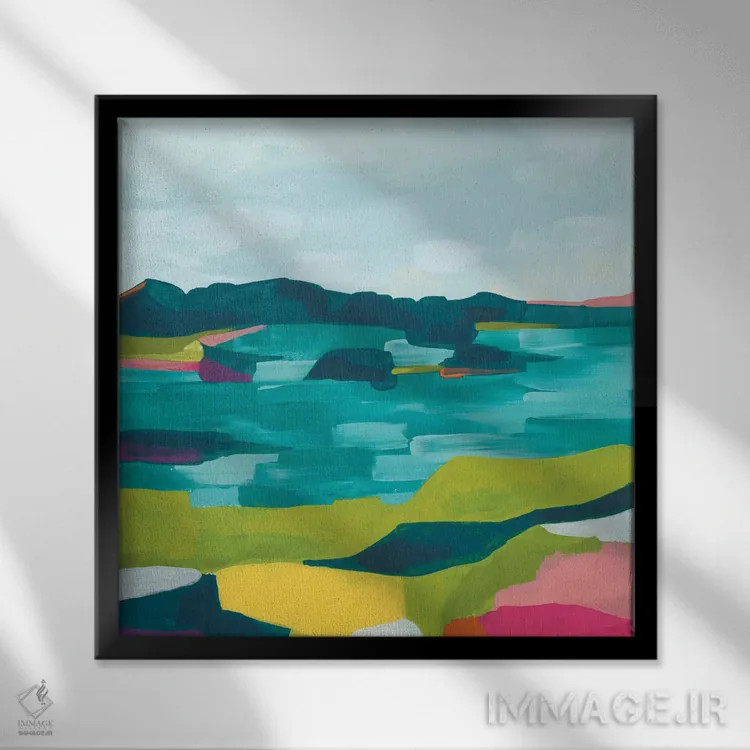 تابلو انتزاعی ساحل کالیدوسکوپ دو اثر جون اریکا وس - نمای قابدار مشکی