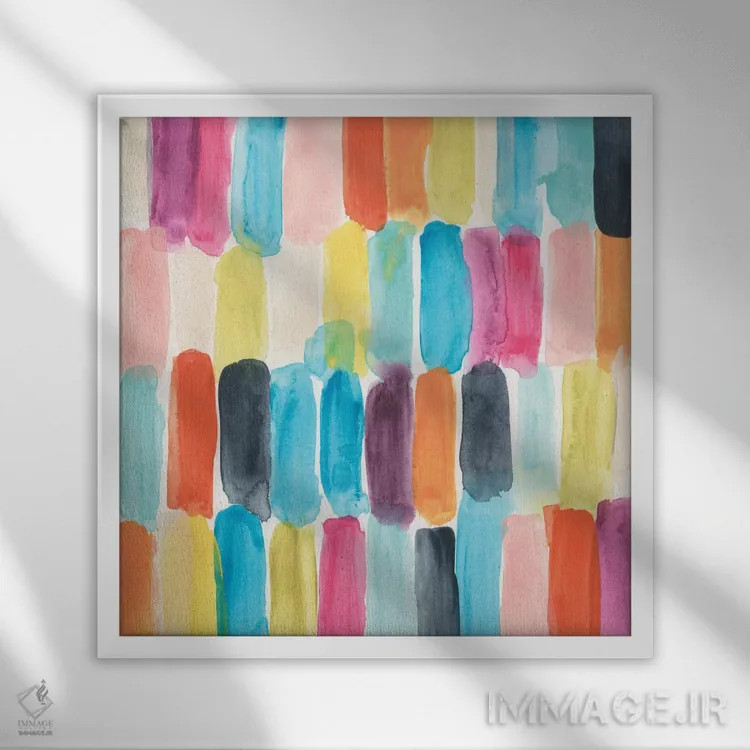 تابلو انتزاعی حرکت قلمو یک اثر جون اریکا وس - نمای قابدار سفید