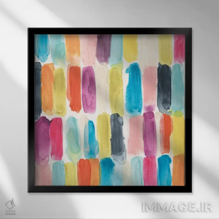 تابلو انتزاعی حرکت قلمو دو اثر جون اریکا وس - نمای قابدار مشکی