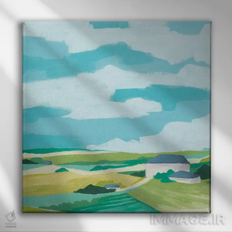 تابلو انتزاعی دره روستا دو اثر جون اریکا وس - نمای روبهرو روی دیوار