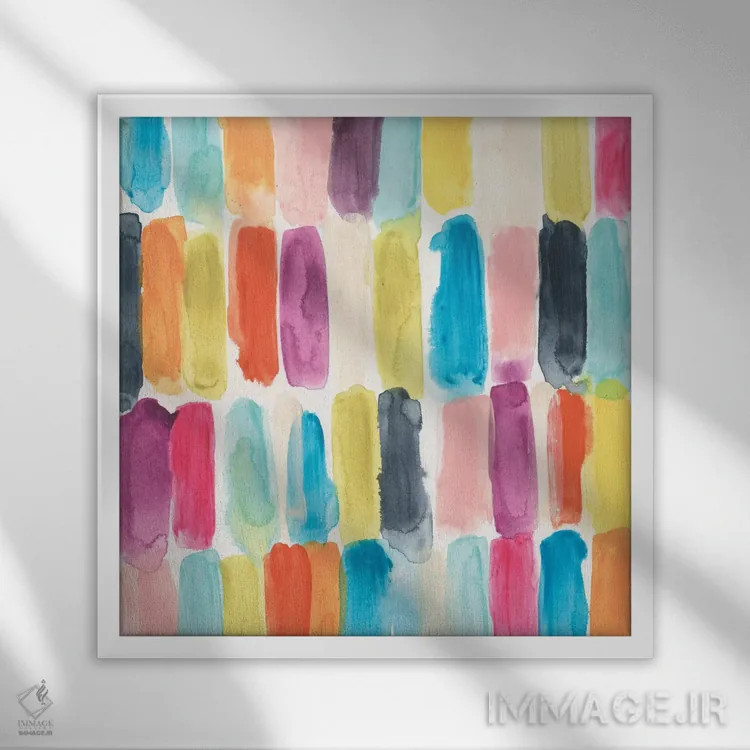 تابلو انتزاعی حرکت قلمو دو اثر جون اریکا وس - نمای قابدار سفید