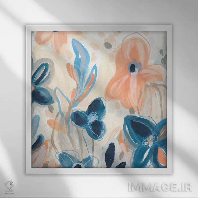 تابلو انتزاعی شکوفه های سفالی چهار اثر جون اریکا وس - نمای قابدار سفید