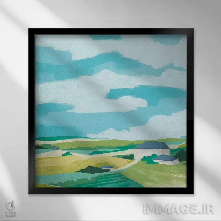 تابلو انتزاعی دره روستا دو اثر جون اریکا وس - نمای قابدار مشکی