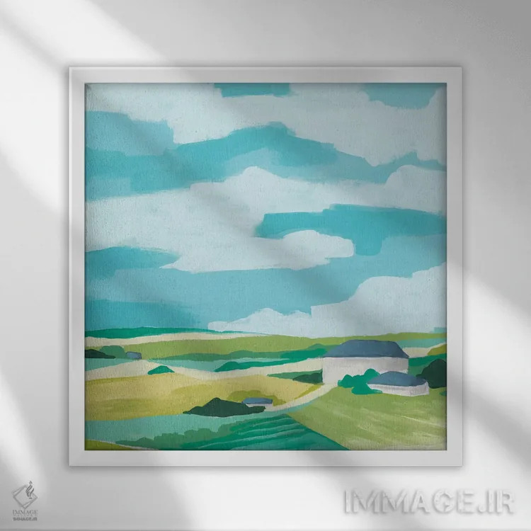 تابلو انتزاعی دره روستا دو اثر جون اریکا وس - نمای قابدار سفید