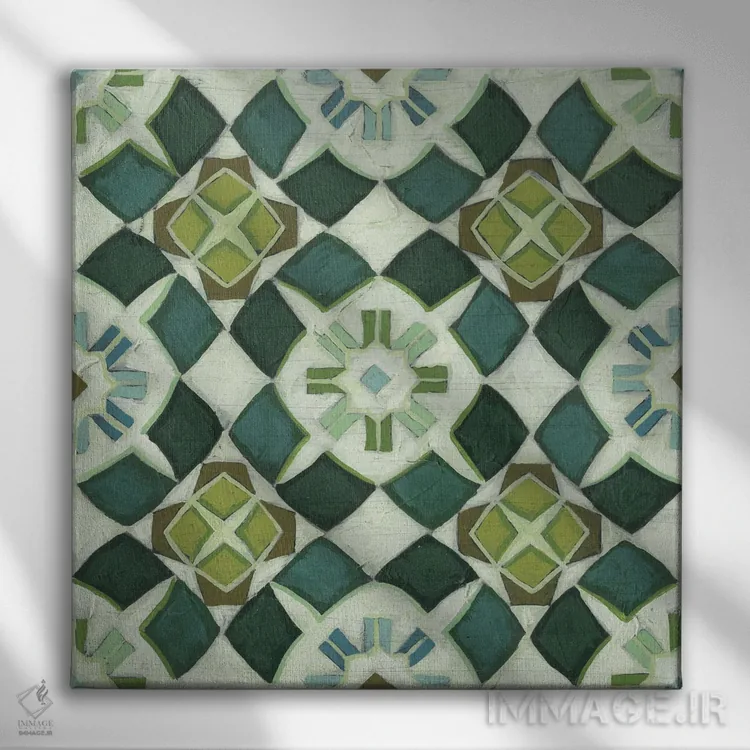 تابلو انتزاعی کاشی میدان نخل ۲ اثر جون اریکا وس - نمای روبهرو روی دیوار