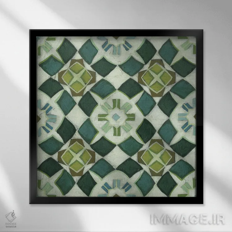 تابلو انتزاعی کاشی میدان نخل ۲ اثر جون اریکا وس - نمای قابدار مشکی