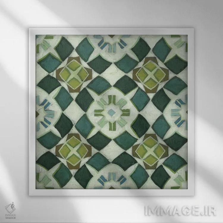 تابلو انتزاعی کاشی میدان نخل ۲ اثر جون اریکا وس - نمای قابدار سفید