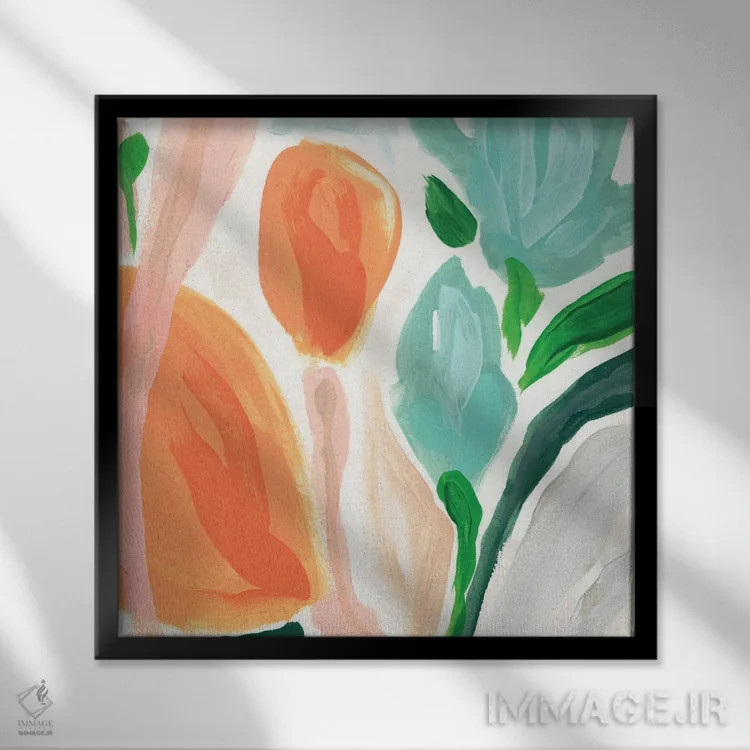 تابلو انتزاعی گیاهان آغازین ۱ اثر جون اریکا وس - نمای قابدار مشکی