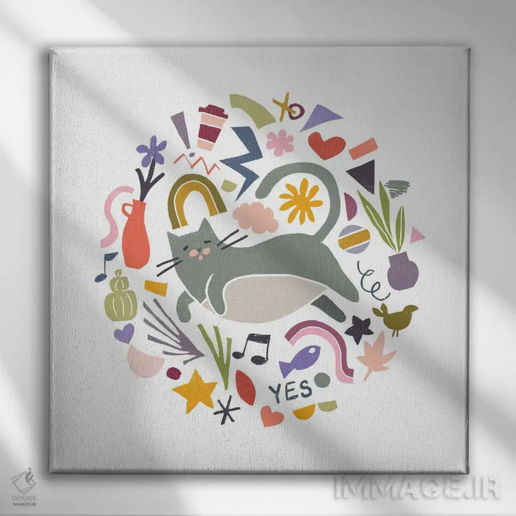 تابلو دکوراتیو گربه های بانمک ۳ اثر جون اریکا وس - نمای روبهرو روی دیوار