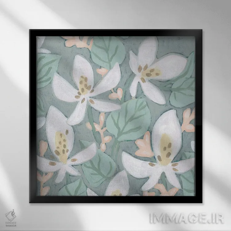 تابلو انتزاعی فرسکوی باغ پاستلی ۲ اثر جون اریکا وس - نمای قابدار مشکی