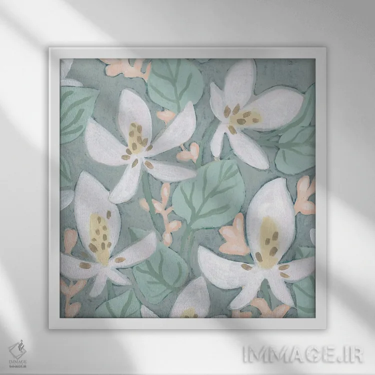 تابلو انتزاعی فرسکوی باغ پاستلی ۲ اثر جون اریکا وس - نمای قابدار سفید