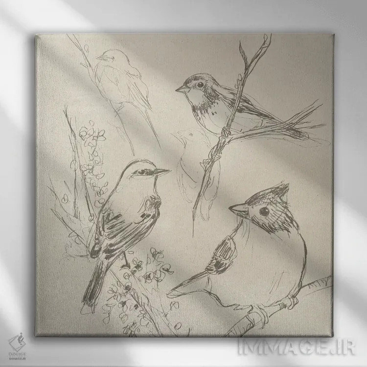 تابلو مدرن طرح پرنده آوازخوان قدیمی یکم اثر جون اریکا وس - نمای روبهرو روی دیوار