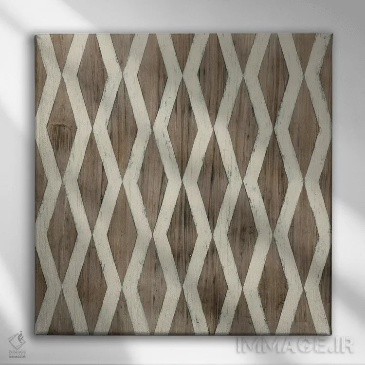 تابلو انتزاعی هندسه چوب شناور هشتم اثر جون اریکا وس - نمای روبهرو روی دیوار