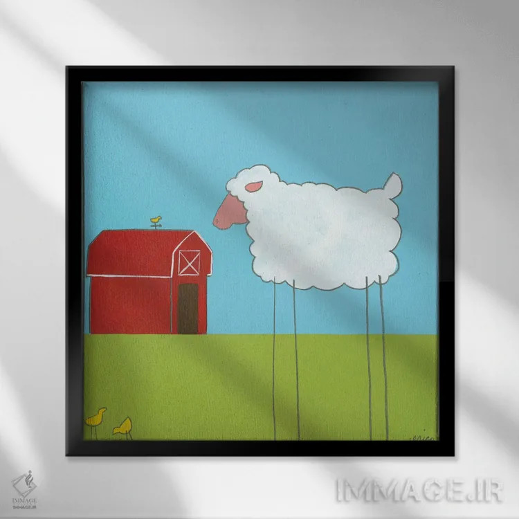 تابلو دکوراتیو گوسفند دوم اثر جون اریکا وس - نمای قابدار مشکی