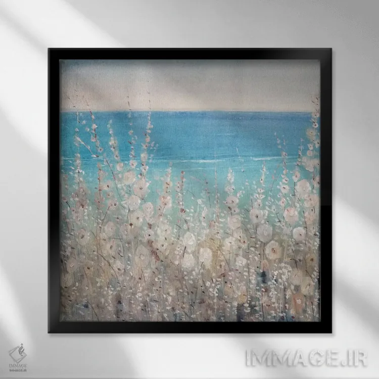 تابلو دکوراتیو گل ها کنار دریا ۲ اثر تیم اوتول - نمای قابدار مشکی
