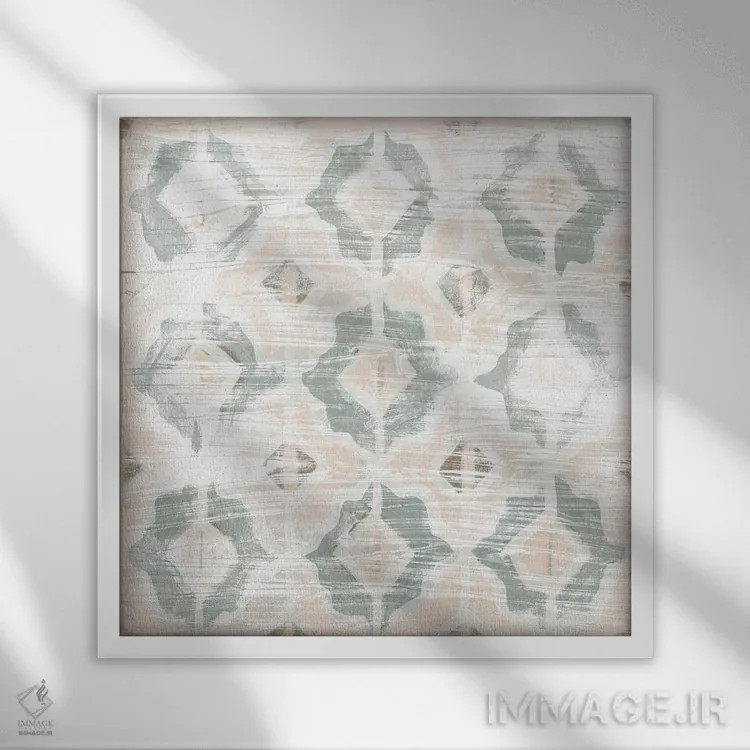 تابلو انتزاعی کاشی گونه سرخ وینتیج ۱ اثر جون اریکا وس - نمای قابدار سفید