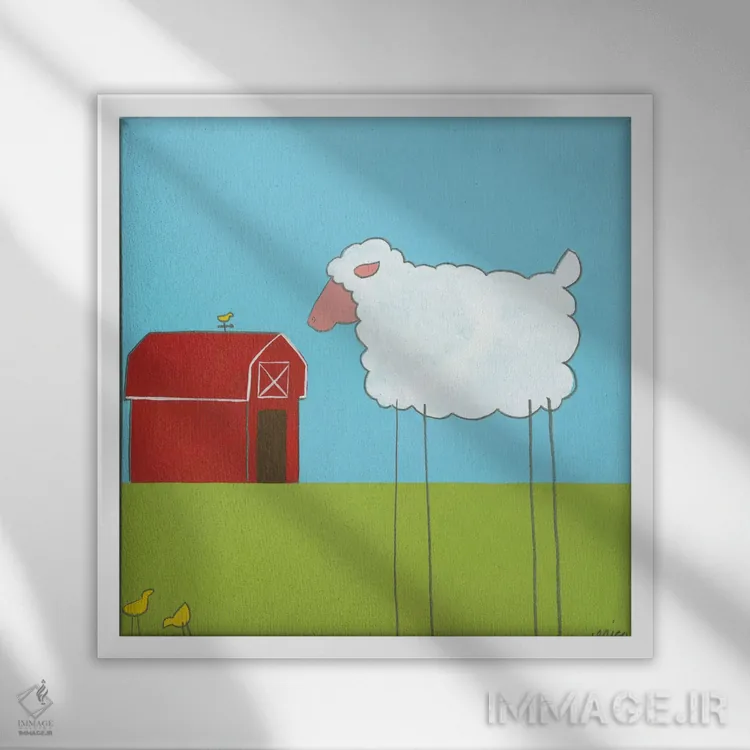 تابلو دکوراتیو گوسفند دوم اثر جون اریکا وس - نمای قابدار سفید