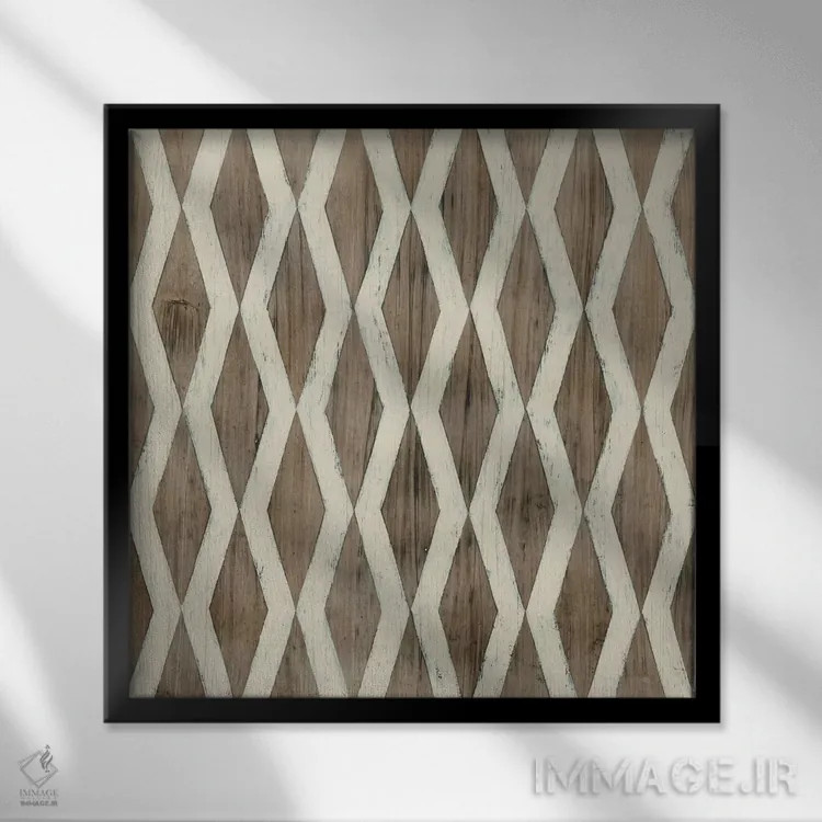 تابلو انتزاعی هندسه چوب شناور هشتم اثر جون اریکا وس - نمای قابدار مشکی