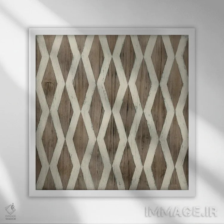 تابلو انتزاعی هندسه چوب شناور هشتم اثر جون اریکا وس - نمای قابدار سفید