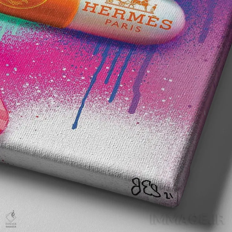 تابلو دکوراتیو قرص های طراحانه اثر جسیکا استمپل - نمای نزدیک بافت بوم