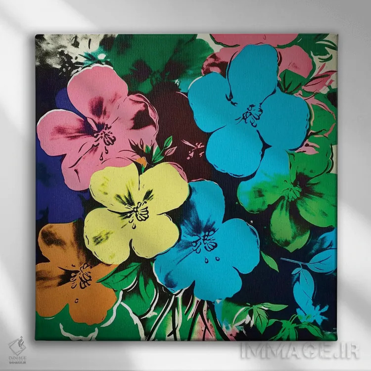 تابلو دکوراتیو گل های الهام گرفته از اندی وارهول اثر جسیکا استمپل - نمای روبهرو روی دیوار
