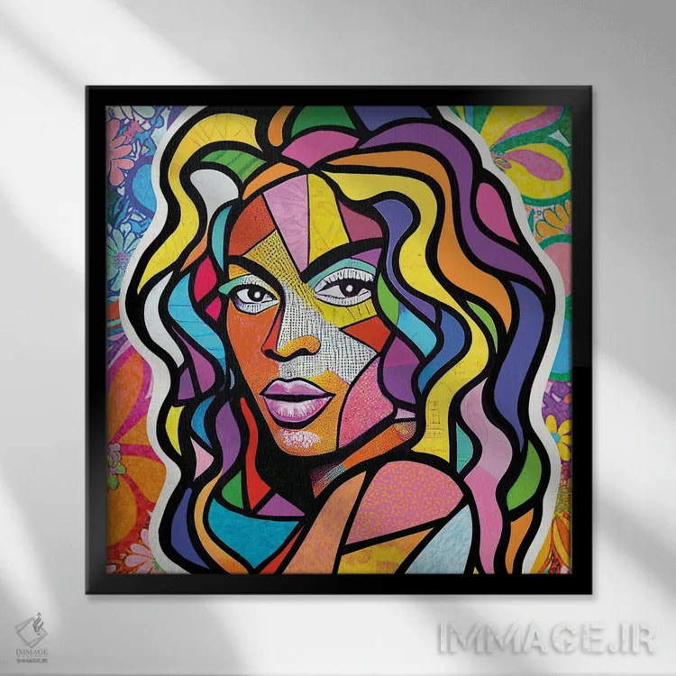 تابلو دکوراتیو شیشه رنگی بیانسه اثر جسیکا استمپل - نمای قابدار مشکی