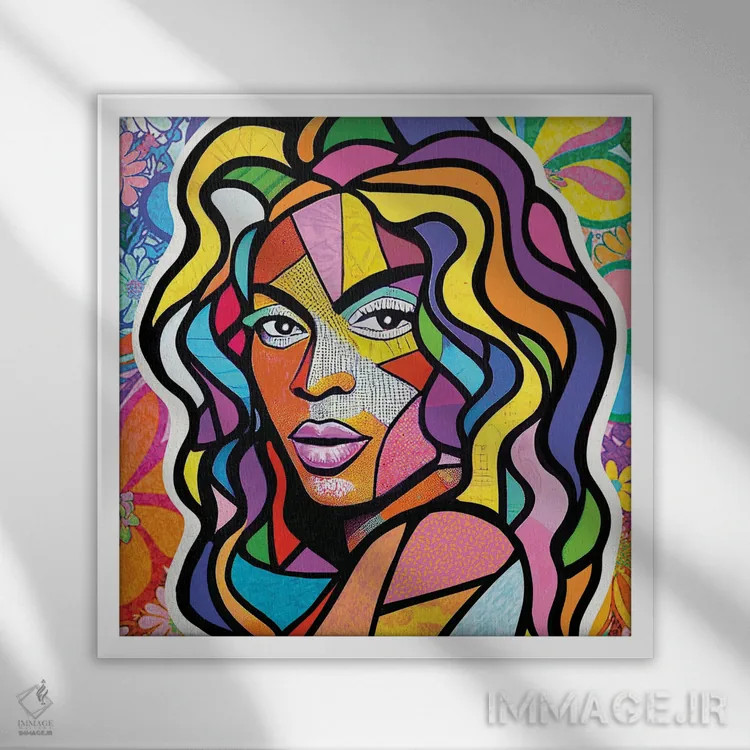 تابلو دکوراتیو شیشه رنگی بیانسه اثر جسیکا استمپل - نمای قابدار سفید