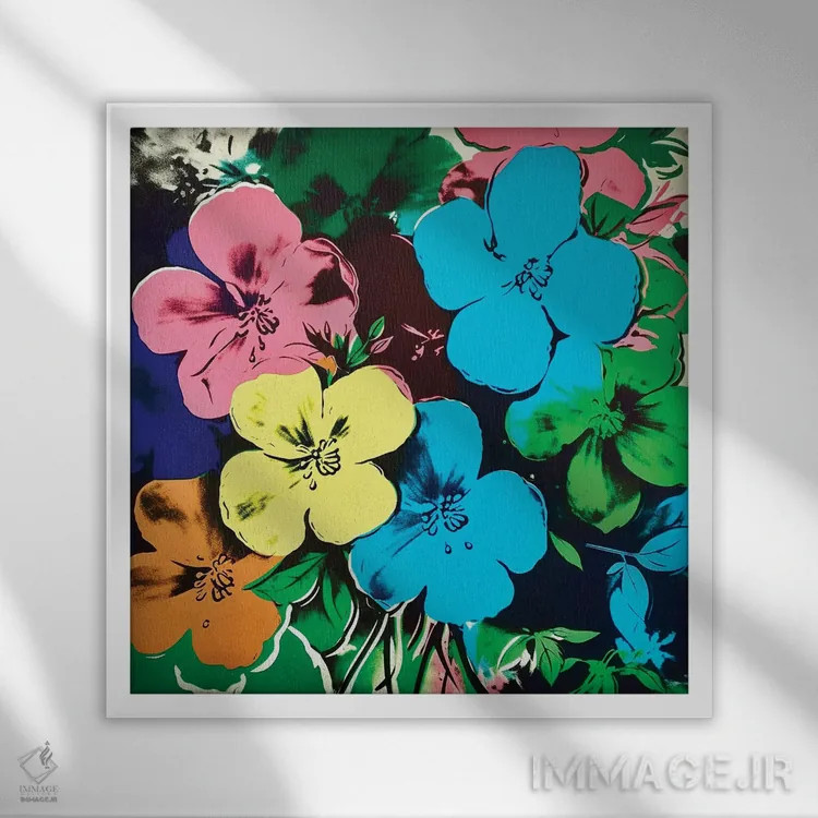 تابلو دکوراتیو گل های الهام گرفته از اندی وارهول اثر جسیکا استمپل - نمای قابدار سفید