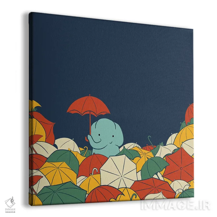 تابلو دکوراتیو فیل با چتر اثر جی فلک - نمای پرسپکتیو محصول