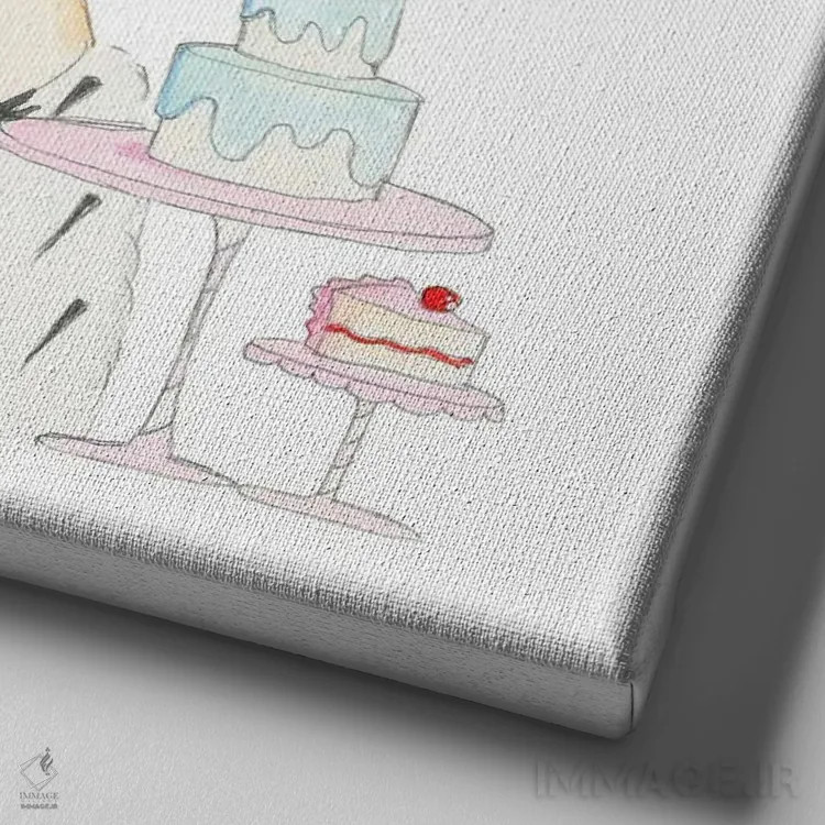 تابلو دکوراتیو بگذار کیک بخورند اثر جوزفینا فرناندز - نمای نزدیک بافت بوم