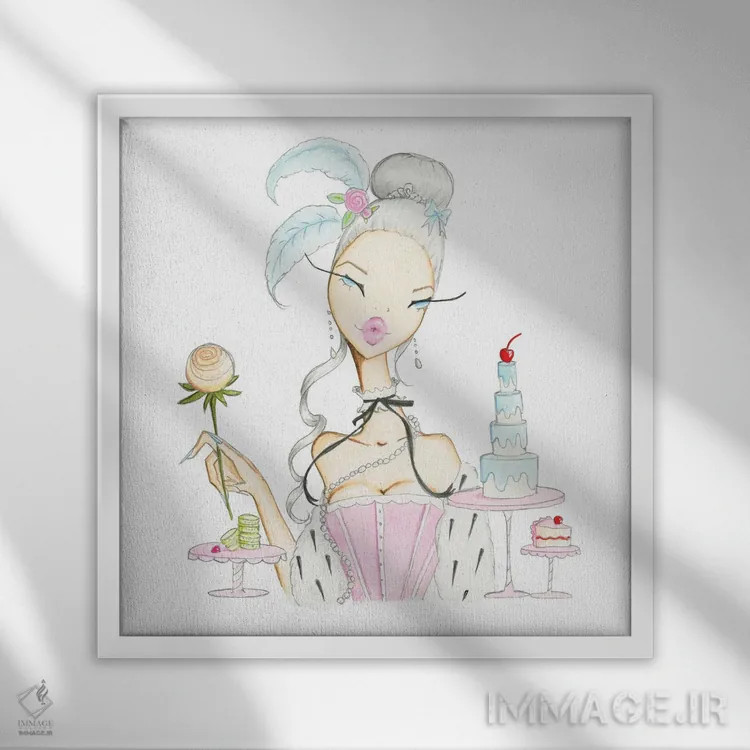تابلو دکوراتیو بگذار کیک بخورند اثر جوزفینا فرناندز - نمای قابدار سفید